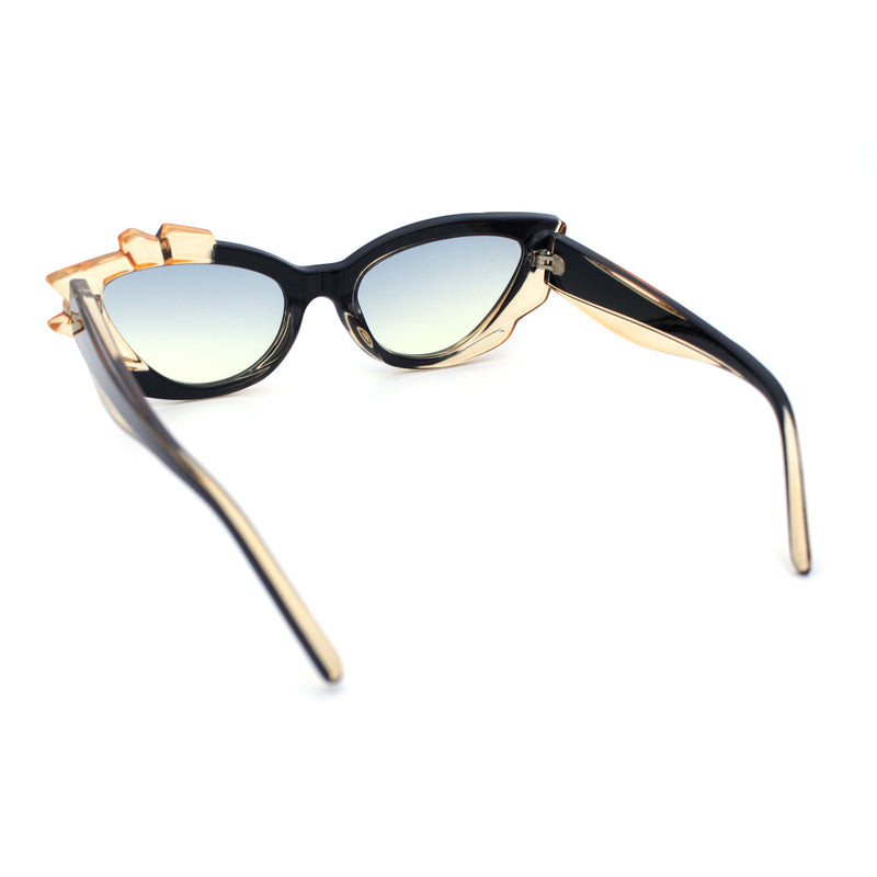 Womens Cat Eye Asymmetrical Rock Candy Crystal Runway Plastic Sunglasses