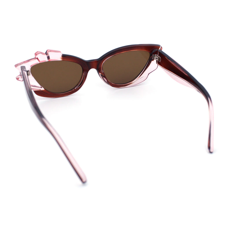 Womens Cat Eye Asymmetrical Rock Candy Crystal Runway Plastic Sunglasses