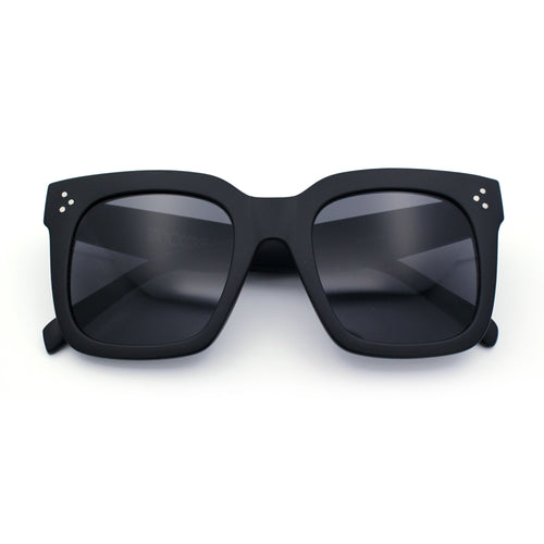 Womens Retro Boyish Chic Oversized Thick Horn Rim Matte All Black Sunglasses