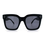 Womens Retro Boyish Chic Oversized Thick Horn Rim Matte All Black Sunglasses