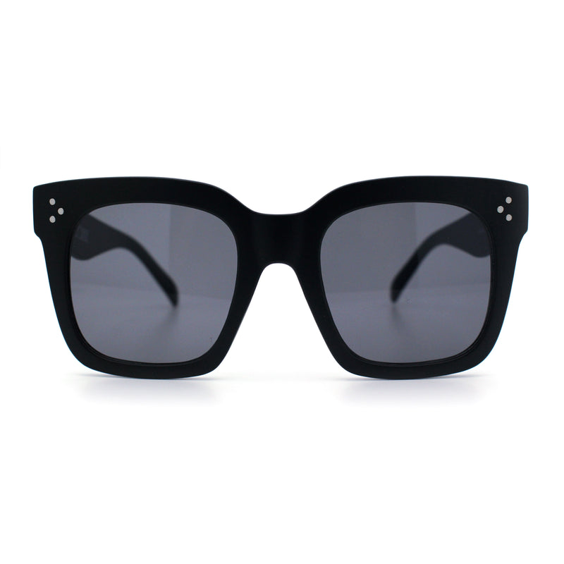 Womens Retro Boyish Chic Oversized Thick Horn Rim Matte All Black Sunglasses