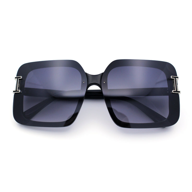 Womens Rimless Designer Fashion Oversized Rectangular Plastic Sunglasses