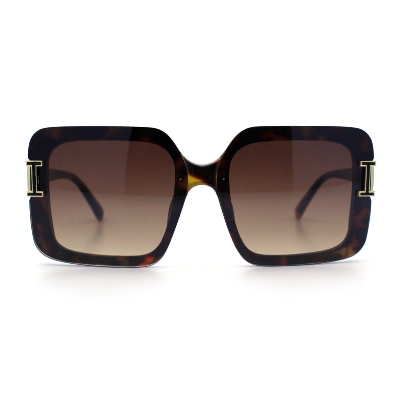 Womens Rimless Designer Fashion Oversized Rectangular Plastic Sunglasses
