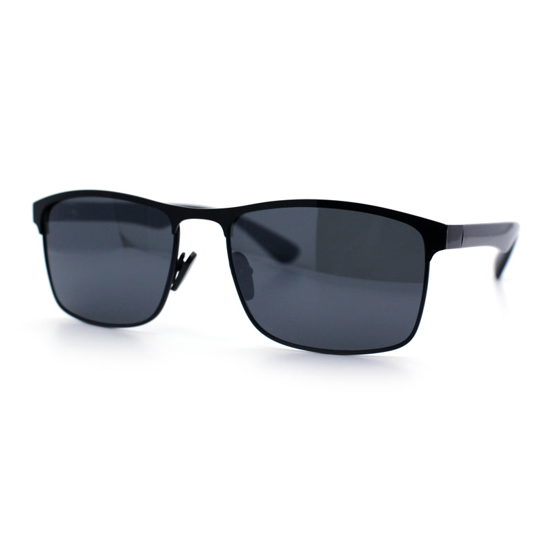 Mens Metal Rim Rectangle Sporty Plastic Temple Classy Manly Sunglasses
