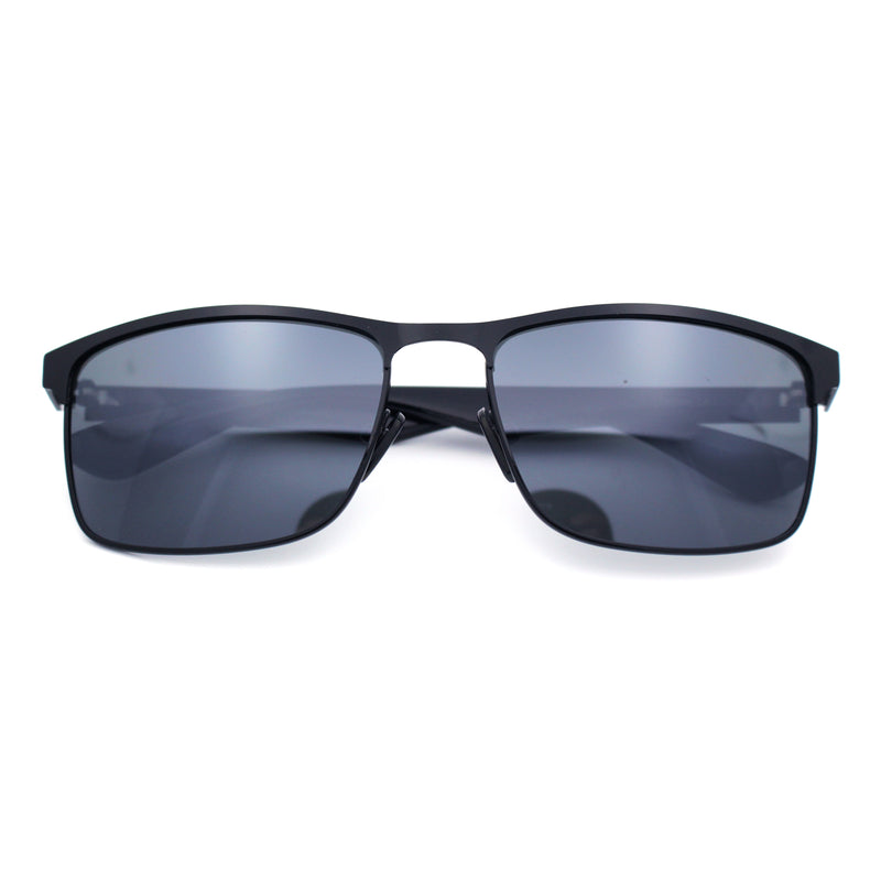 Mens Metal Rim Rectangle Sporty Plastic Temple Classy Manly Sunglasses