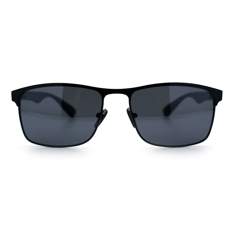 Mens Metal Rim Rectangle Sporty Plastic Temple Classy Manly Sunglasses