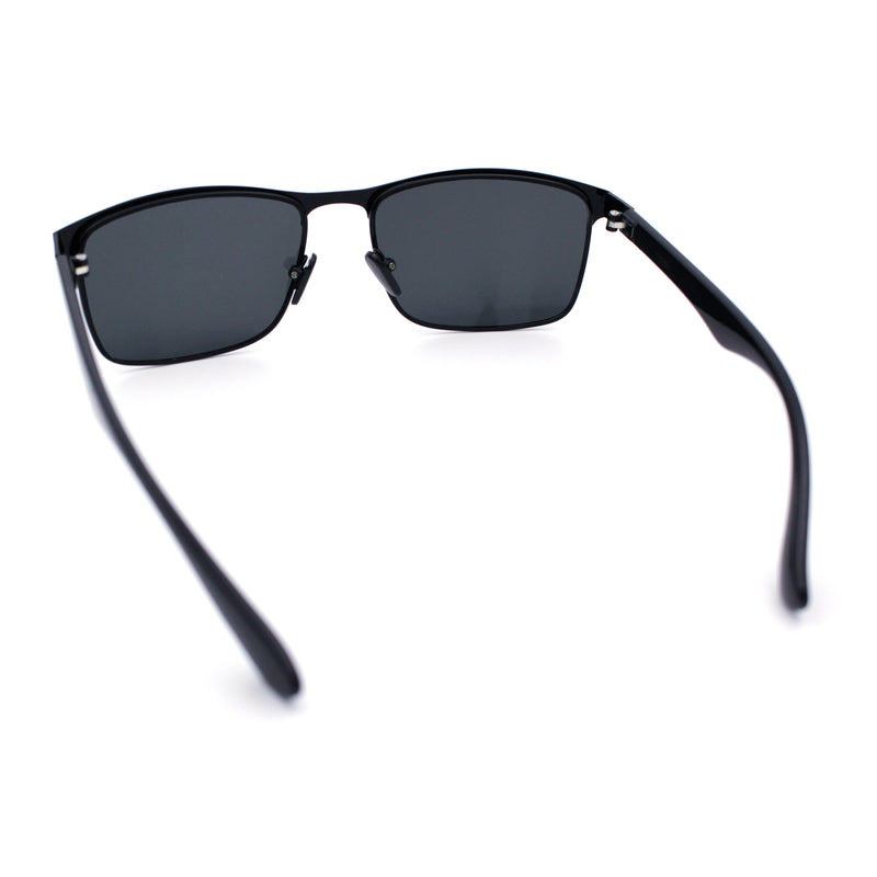 Mens Metal Rim Rectangle Sporty Plastic Temple Classy Manly Sunglasses