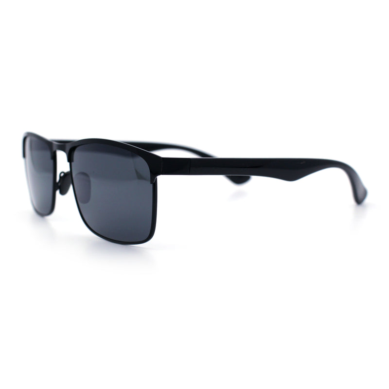Mens Metal Rim Rectangle Sporty Plastic Temple Classy Manly Sunglasses