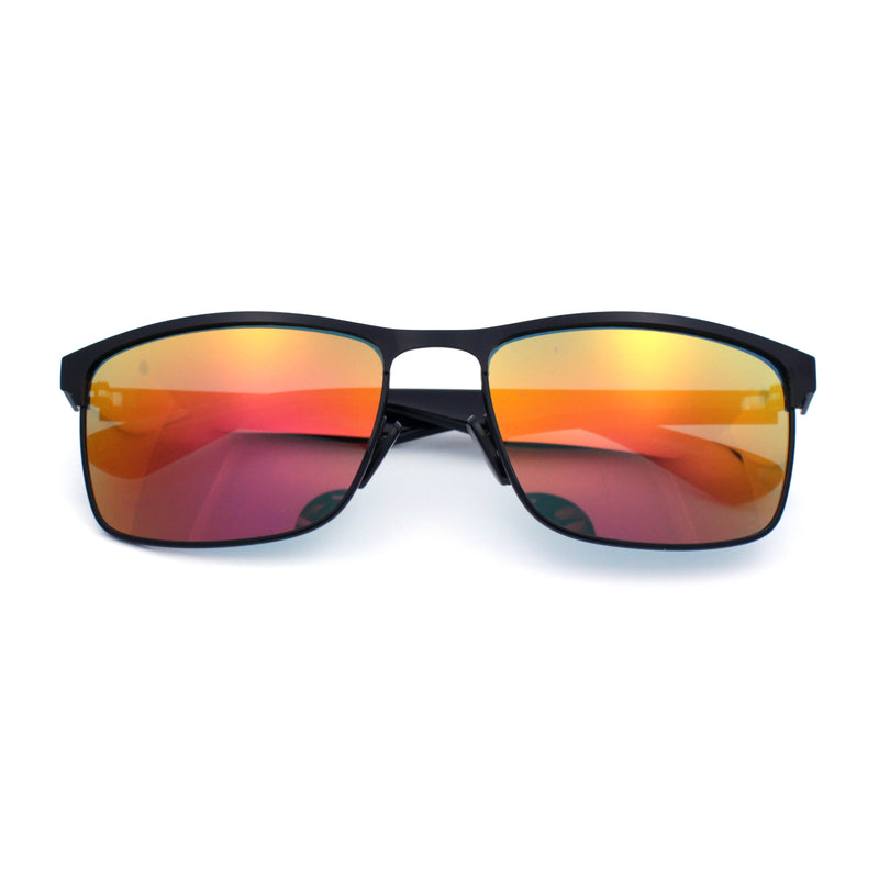 Mens Metal Rim Rectangle Sporty Plastic Temple Classy Manly Sunglasses