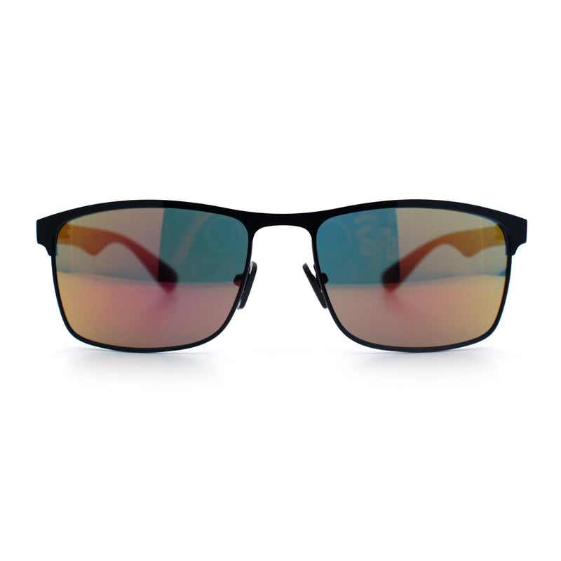 Mens Metal Rim Rectangle Sporty Plastic Temple Classy Manly Sunglasses