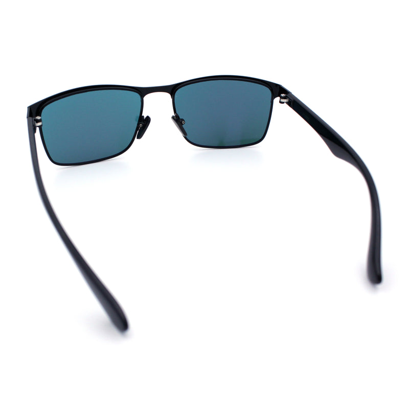 Mens Metal Rim Rectangle Sporty Plastic Temple Classy Manly Sunglasses