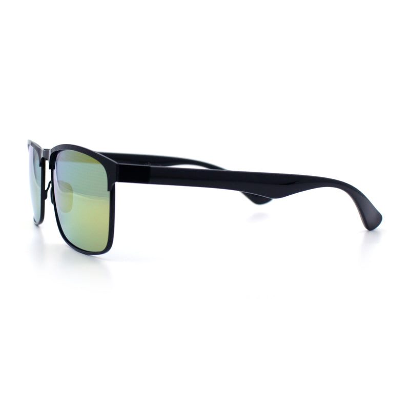 Mens Metal Rim Rectangle Sporty Plastic Temple Classy Manly Sunglasses