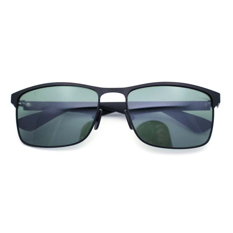 Mens Metal Rim Rectangle Sporty Plastic Temple Classy Manly Sunglasses