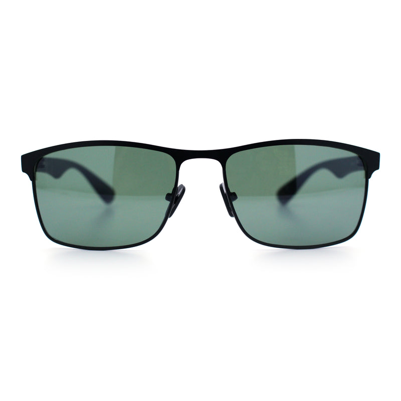 Mens Metal Rim Rectangle Sporty Plastic Temple Classy Manly Sunglasses