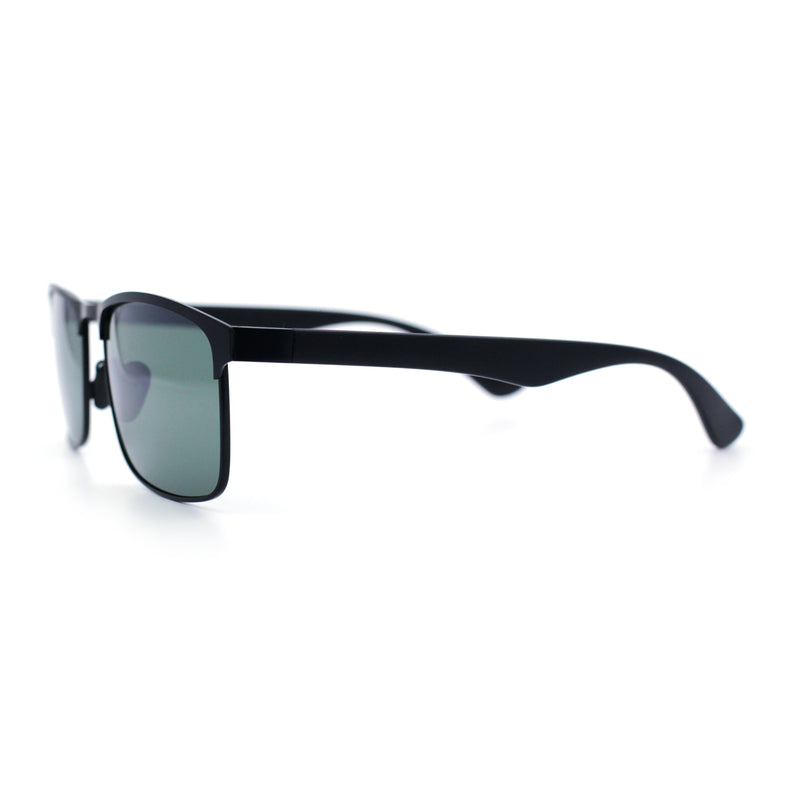 Mens Metal Rim Rectangle Sporty Plastic Temple Classy Manly Sunglasses