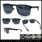 Mens Metal Rim Rectangle Sporty Plastic Temple Classy Manly Sunglasses