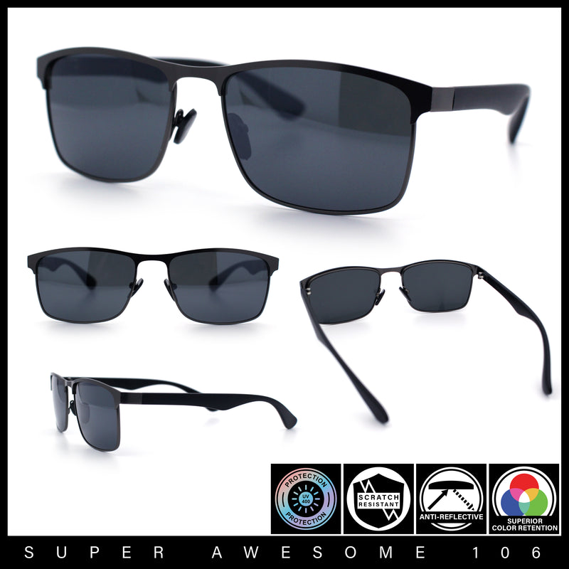 Mens Metal Rim Rectangle Sporty Plastic Temple Classy Manly Sunglasses