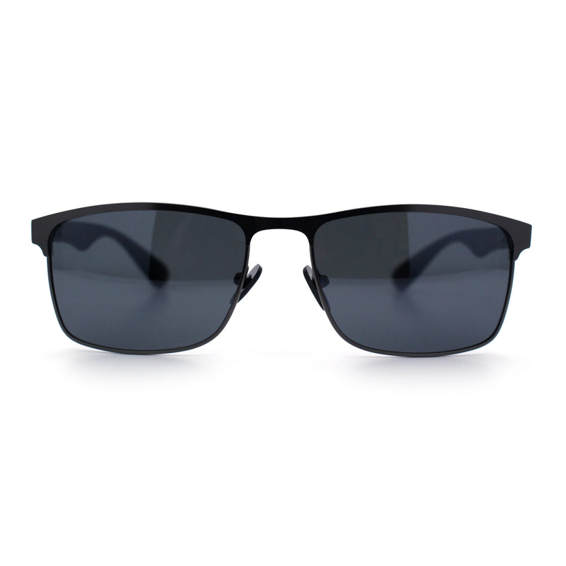 Mens Metal Rim Rectangle Sporty Plastic Temple Classy Manly Sunglasses