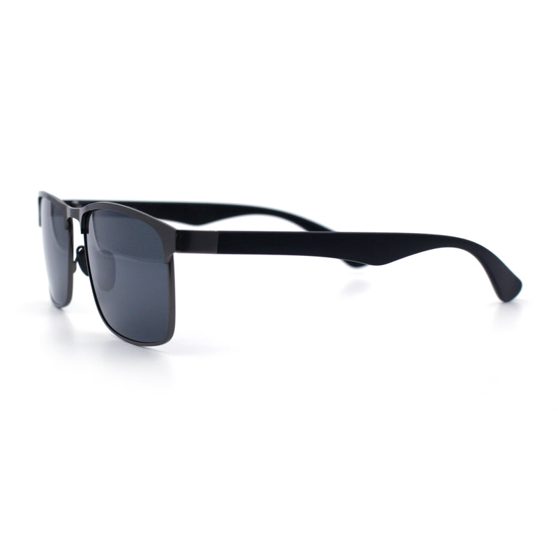 Mens Metal Rim Rectangle Sporty Plastic Temple Classy Manly Sunglasses