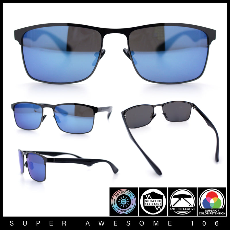 Mens Metal Rim Rectangle Sporty Plastic Temple Classy Manly Sunglasses