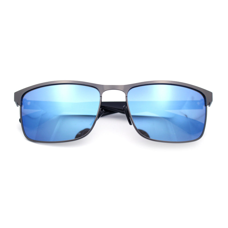 Mens Metal Rim Rectangle Sporty Plastic Temple Classy Manly Sunglasses