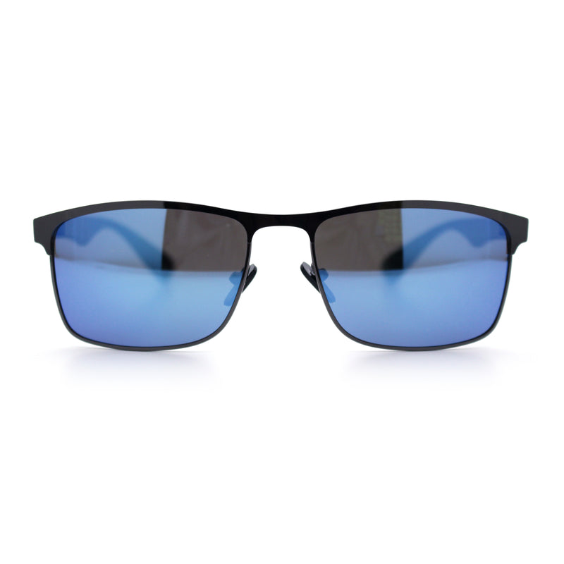 Mens Metal Rim Rectangle Sporty Plastic Temple Classy Manly Sunglasses