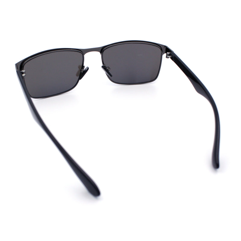 Mens Metal Rim Rectangle Sporty Plastic Temple Classy Manly Sunglasses