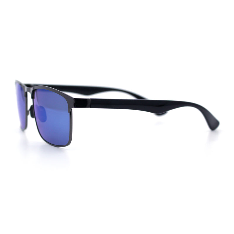 Mens Metal Rim Rectangle Sporty Plastic Temple Classy Manly Sunglasses