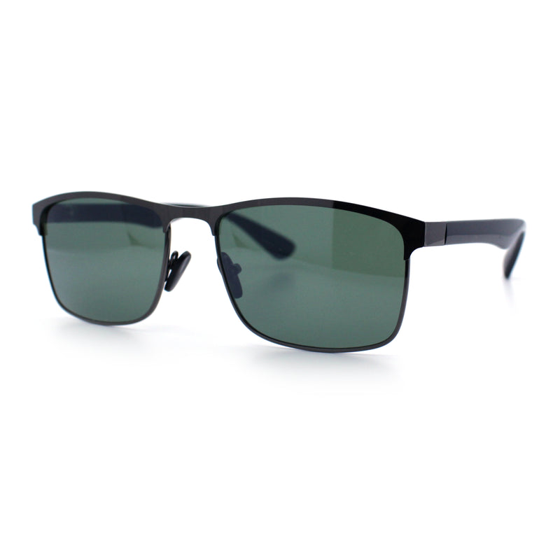 Mens Metal Rim Rectangle Sporty Plastic Temple Classy Manly Sunglasses
