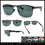 Mens Metal Rim Rectangle Sporty Plastic Temple Classy Manly Sunglasses