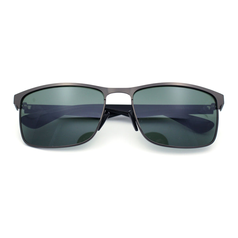 Mens Metal Rim Rectangle Sporty Plastic Temple Classy Manly Sunglasses