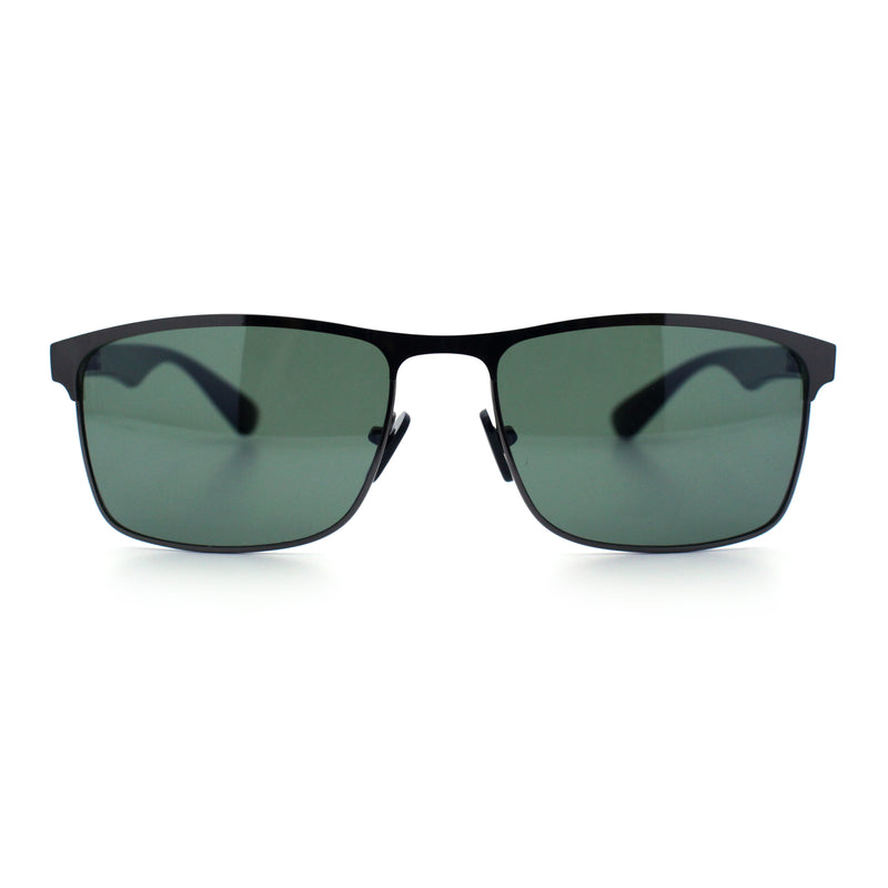 Mens Metal Rim Rectangle Sporty Plastic Temple Classy Manly Sunglasses