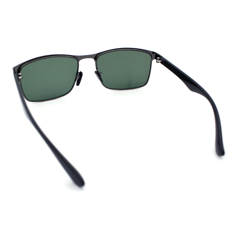 Mens Metal Rim Rectangle Sporty Plastic Temple Classy Manly Sunglasses
