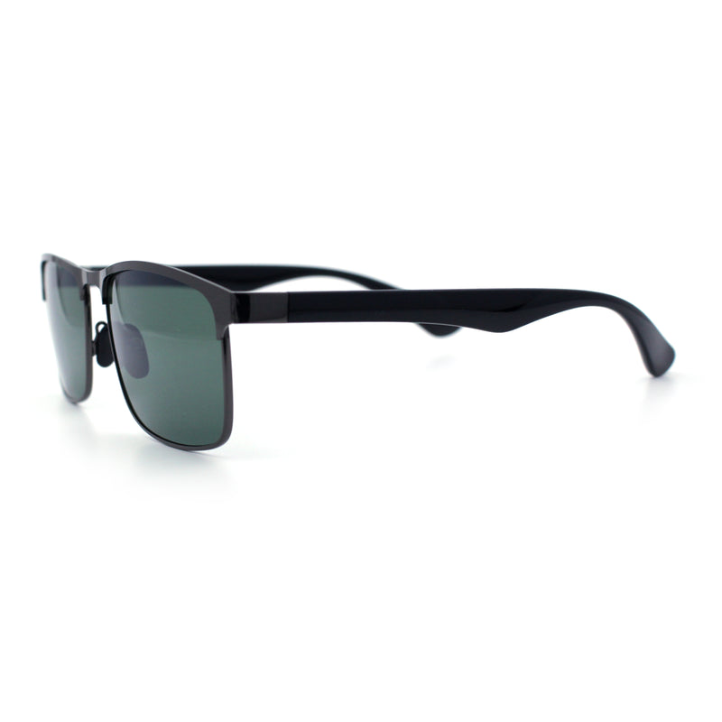 Mens Metal Rim Rectangle Sporty Plastic Temple Classy Manly Sunglasses