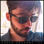 Mens Metal Rim Rectangle Sporty Plastic Temple Classy Manly Sunglasses