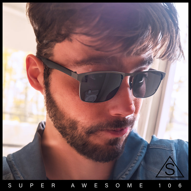 Mens Metal Rim Rectangle Sporty Plastic Temple Classy Manly Sunglasses