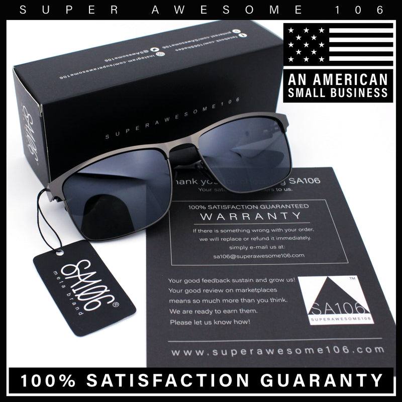 Mens Metal Rim Rectangle Sporty Plastic Temple Classy Manly Sunglasses