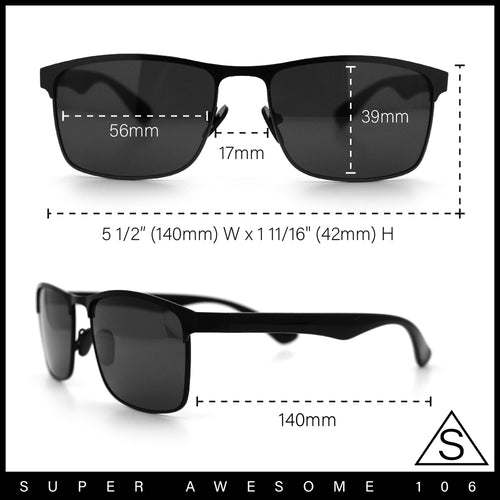 Mens Metal Rim Rectangle Sporty Plastic Temple Classy Manly Sunglasses