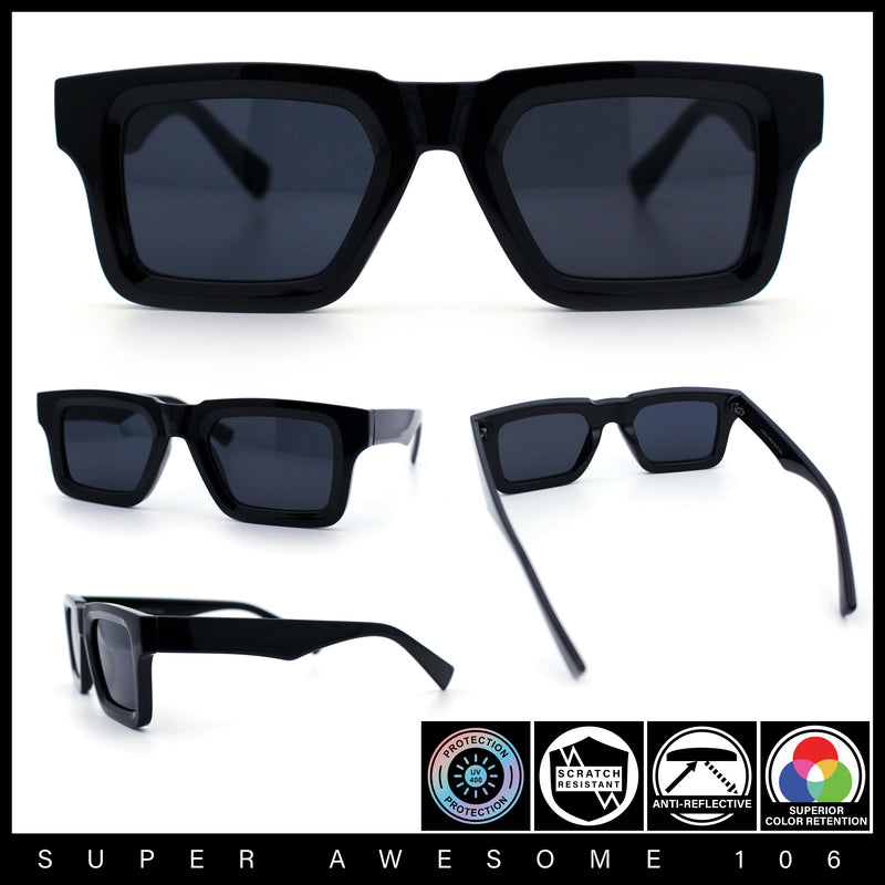 Nostalgic Chunky Thick Horn Rim Narrow Rectangle Plastic Hipster Sunglasses