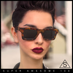 Nostalgic Chunky Thick Horn Rim Narrow Rectangle Plastic Hipster Sunglasses