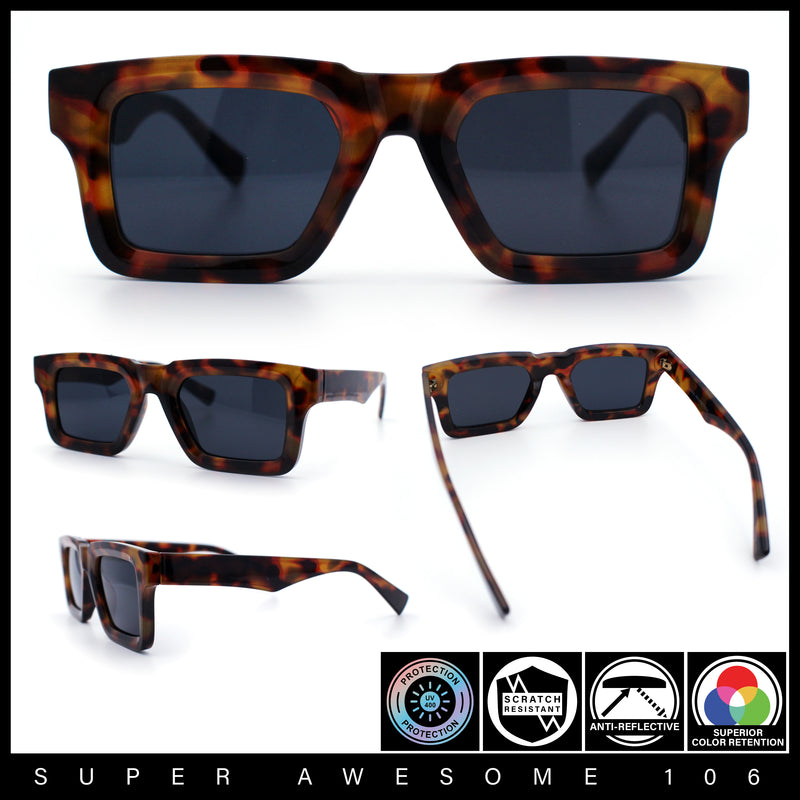 Nostalgic Chunky Thick Horn Rim Narrow Rectangle Plastic Hipster Sunglasses