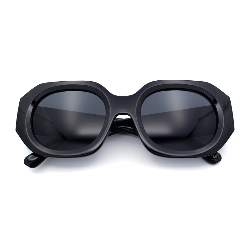Womens Trendy Octagonal Beveled Thick Plastic Round Mod Sunglasses
