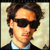 Locs Mens Thick Temple Half Rim Squared Rectangle Gangster All Black Sunglasses