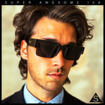Locs Mens Thick Temple Half Rim Squared Rectangle Gangster All Black Sunglasses