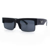 Locs Mens Thick Temple Half Rim Squared Rectangle Gangster All Black Sunglasses