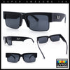 Locs Mens Thick Temple Half Rim Squared Rectangle Gangster All Black Sunglasses