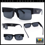 Locs Mens Thick Temple Half Rim Squared Rectangle Gangster All Black Sunglasses
