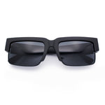 Locs Mens Thick Temple Half Rim Squared Rectangle Gangster All Black Sunglasses