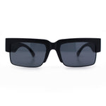 Locs Mens Thick Temple Half Rim Squared Rectangle Gangster All Black Sunglasses