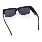 Locs Mens Thick Temple Half Rim Squared Rectangle Gangster All Black Sunglasses